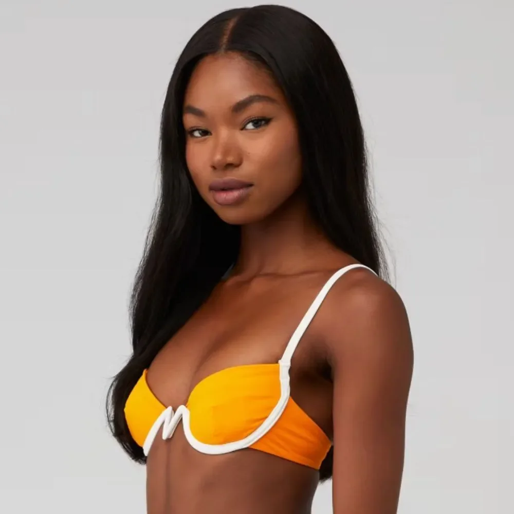 L*SPACE Swim Orange White Nico Top - Medium